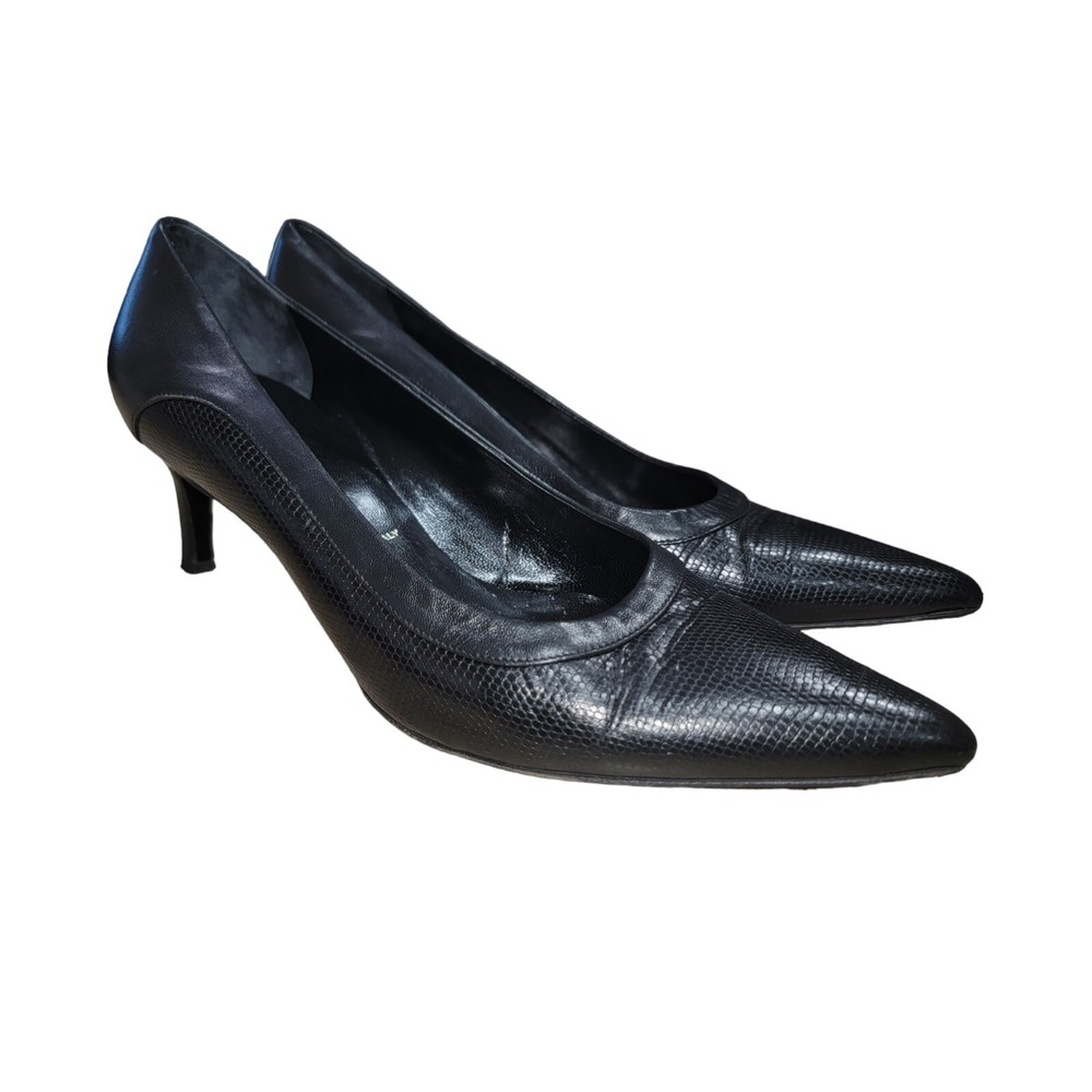 St. John Meryl Printed Lizard Black Leather Pointed Toe Pumps Size 7.5 B W/Box